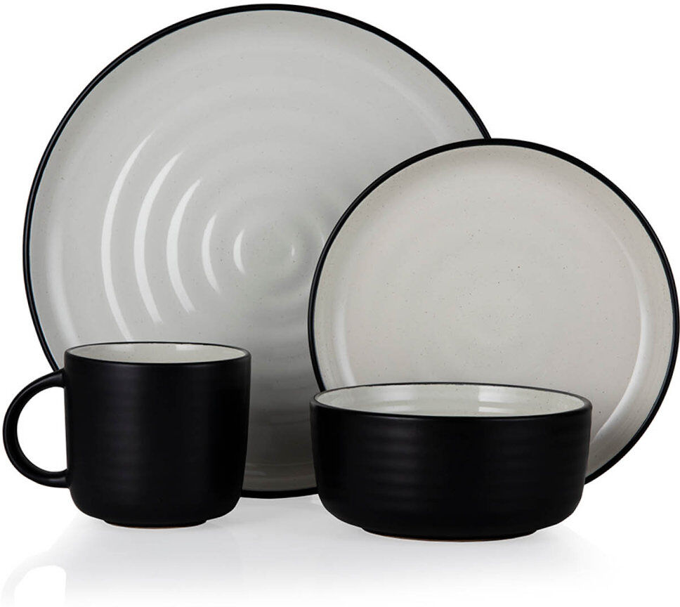 Tower Barbary & Oak BO867006BLK Cascade 16 Piece Dinnerware Set, Stoneware, Black and Cream Speckled Black;White 16