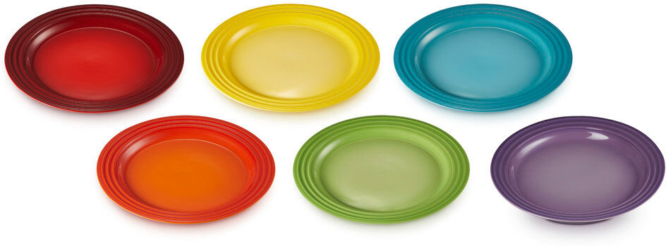Le Creuset Rainbow Collection 22cm Stoneware Salad/Dessert Plate Blue;Green;Red;Yellow;Orange;Purple 22cm W X 22cm W