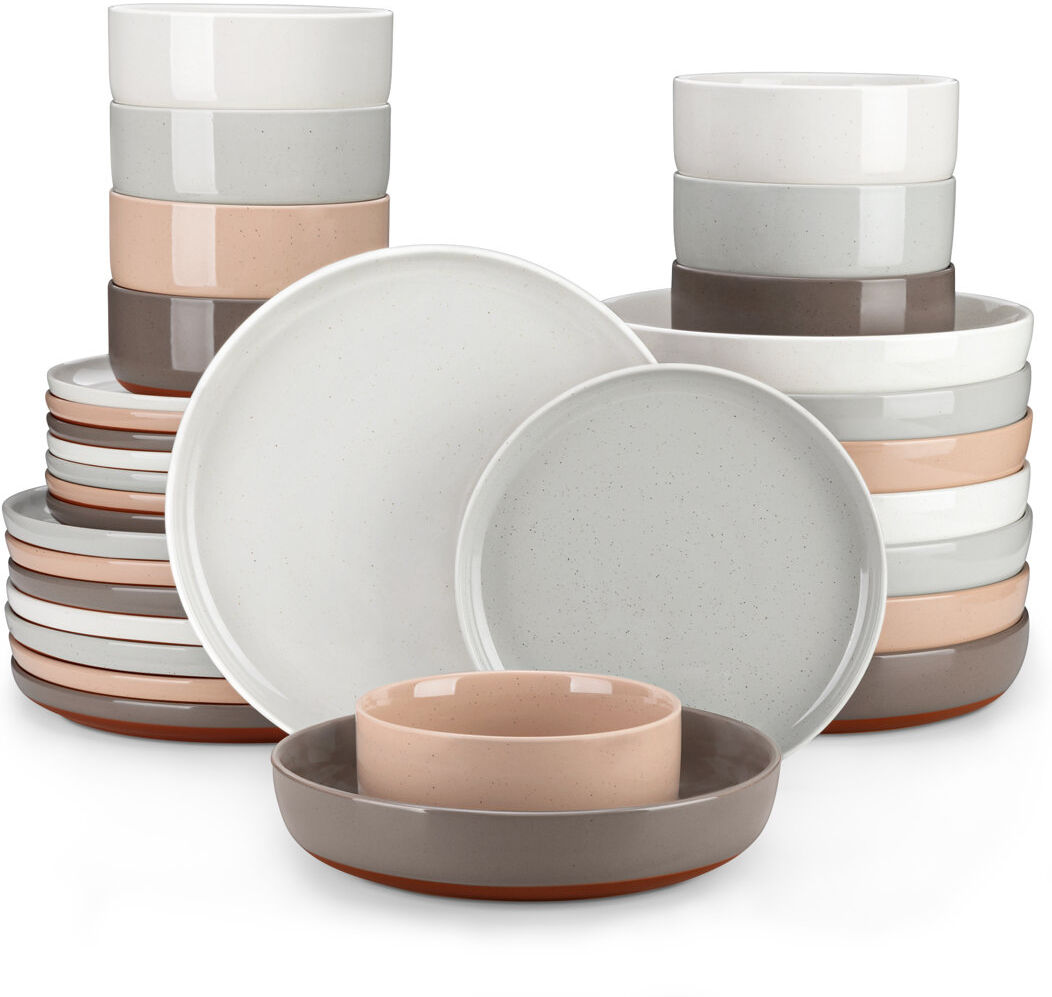 MALACASA 32 Piece Stoneware Dinnerware Set - Service for 8 Brown;White;Grey;Pink 32