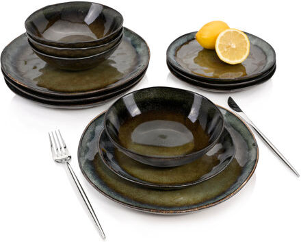 World Menagerie Trudy 12 Piece Dinnerware Set, Service for 4 World Menagerie Colour: Brown 27cm H X 27cm W X 28cm D World Menagerie Trudy 12 Piece Dinnerware Set, Service for 4 World Menagerie Colour: Brown 27cm H X 27cm W X 28cm D