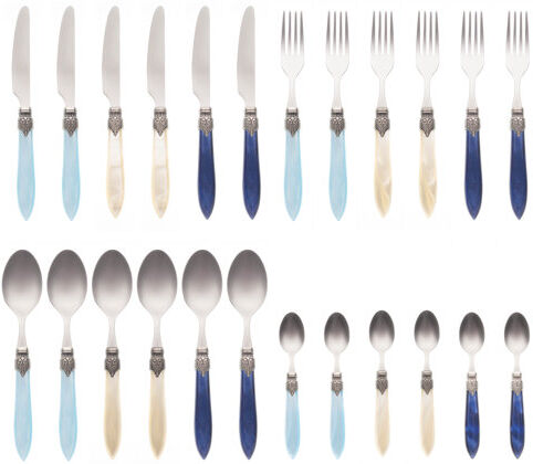 Bloomsbury Market Alenka 24 Piece 18/10 Stainless Steel Cutlery Set, Service for 6 Bloomsbury Market Colour: Cream/Turquoise/Blue  - Size: 6cm H X 33cm W X 29cm D Bloomsbury Market Alenka 24 Piece 18/10 Stainless Steel Cutlery Set, Service for 6 Bloomsbury Market Colour: Cream/Turquoise/Blue  - Size: 6cm H X 33cm W X 29cm D