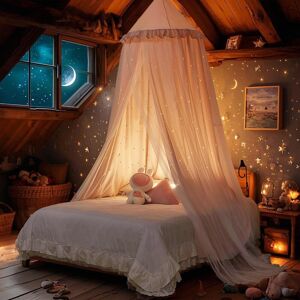 East Urban Home Princess Bed Canopy For Girls, With Cutout Stars, Pink, 65 X 65Cm Pink East Urban Home Princess Bed Canopy For Girls, With Cutout Stars, Pink, 65 X 65Cm Pink