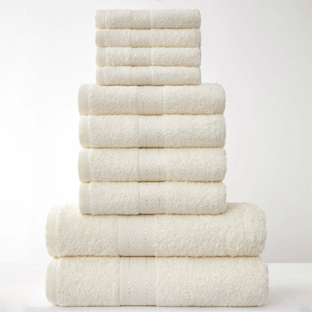 Latitude Run 100% Cotton Bath Towels - Set of 10 Cream Washcloth;Hand Towel;Bath Towel