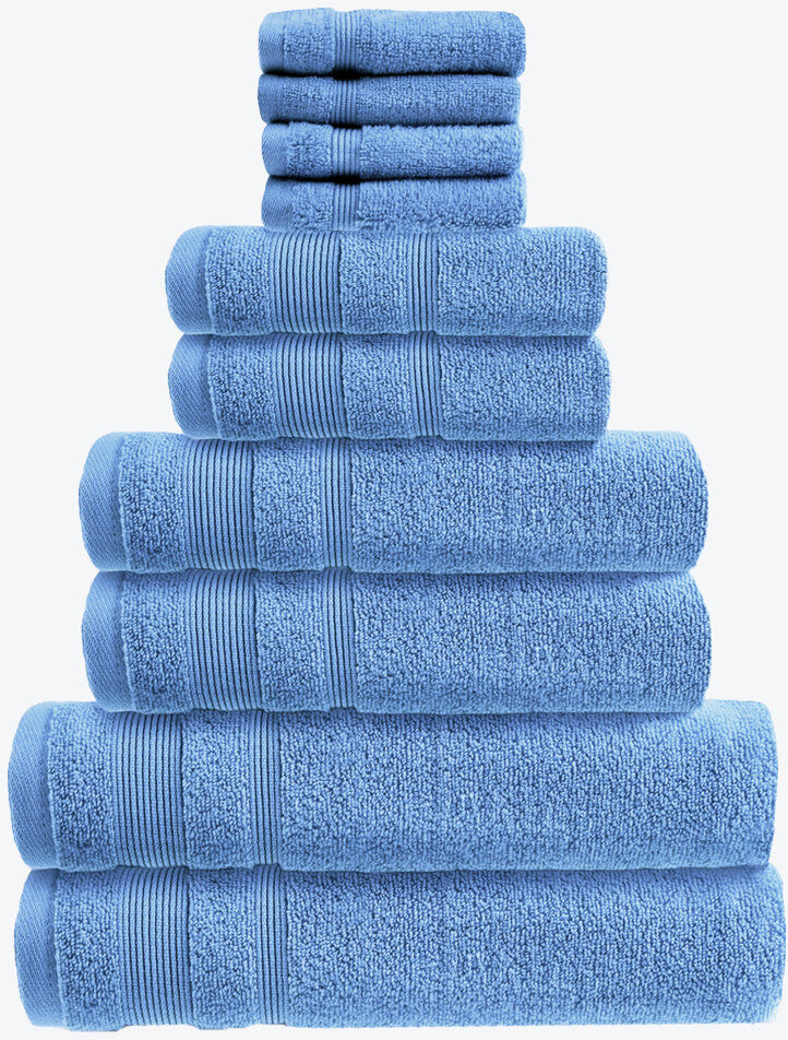 17 Stories Baljiwan 10 Piece Egyptian-Quality Cotton Bath Towel Bale - Luxury Zero Twist Cotton, Multi-Size Cornish Blue Bath Sheet;Washcloth;Hand Towel;Bath Towel
