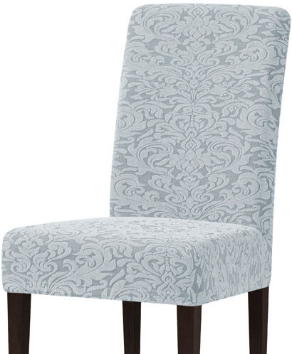 Subrtex Damask Printed Soft Stretchy Box Cushion Dining Chair Slipcover Subrtex Upholstery Colour: Light Smoky Grey 28cm H X 22cm W X 20cm D Subrtex Damask Printed Soft Stretchy Box Cushion Dining Chair Slipcover Subrtex Upholstery Colour: Light Smoky Grey 28cm H X 22cm W X 20cm D