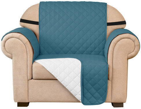 17 Stories Quilted Reversible With 6 Side Pockets and Adjustable Strap Box Cushion Armchair Slipcover 17 Stories Upholstery Colour: Blue 20cm H x 105cm W x 20cm D 17 Stories Quilted Reversible With 6 Side Pockets and Adjustable Strap Box Cushion Armchair Slipcover 17 Stories Upholstery Colour: Blue 20cm H x 105cm W x 20cm D