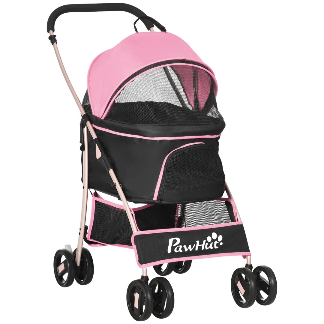 PawHut Pet Stroller brown/pink 98.0 H x 82.0 W x 49.5 D cm