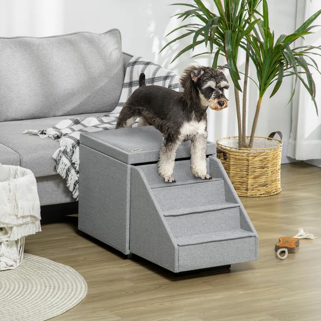 PawHut Pet Stairs brown/gray 49.0 H x 45.0 W x 84.0 D cm