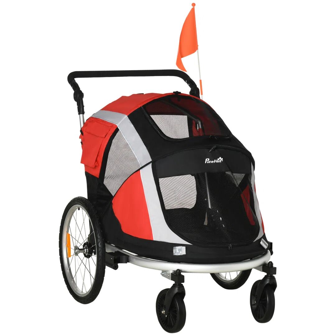 PawHut Dog Bike Trailer 2-In-1 Pet Stroller For Large Dogs red 108.0 H x 82.0 W x 150.0 D cm