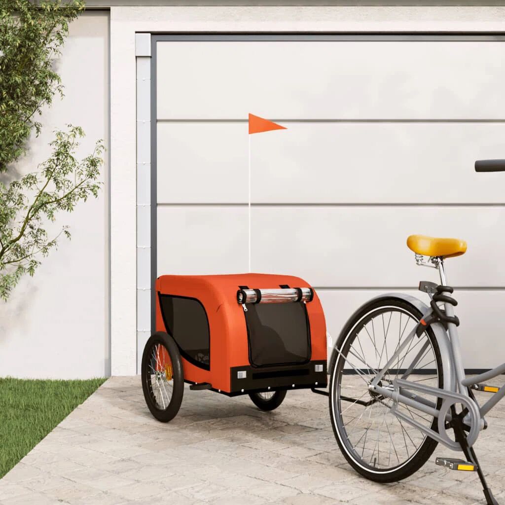 vidaXL Pet Bike Trailer Oxford Fabric and Iron orange 73.5 H x 69.0 W x 136.0 D cm