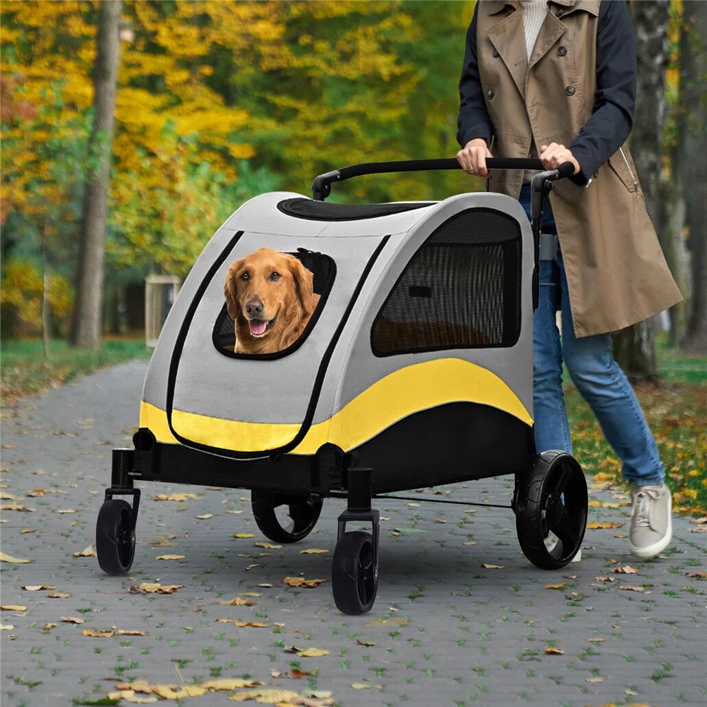 Archie & Oscar Aisha Foldable Jogger Stroller With Divider for 2 dogs gray/yellow 112.0 H x 74.0 W x 100.0 D cm