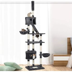 Levi Beer Cat Tree Floor to Ceiling Height Adjustable Tall Cat Tower Cat Scratching Post with Condos Baskets and Ladder black/brown/gray 255.0 H x 60.0 W x 46.0 D cm