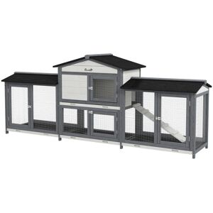 PawHut Rabbit Hutch Light Grey 237.49cm H X 134.62cm W X 584.2cm D