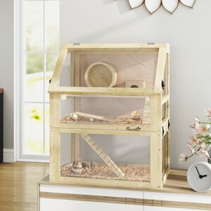 PawHut Small Animal Cage Natural wood finish 75cm H X 60cm W X 40cm D
