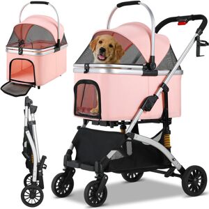 LIFERUN Dog Stroller, 3-In-1, Dog Pushchair, Pet Stroller, Up To 20 Kg, Foldable Dog Buggy, Cat Pram For Small And Medium Dogs, 360° Rotating Rubber Tyres, Ca Pink/Silver 98cm H X 56cm W X 66cm D