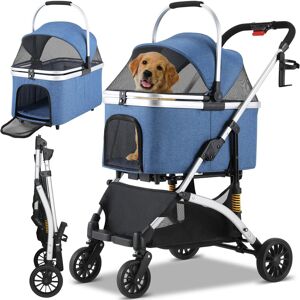 LIFERUN Dog Stroller, 3-In-1, Dog Pushchair, Pet Stroller, Up To 20 Kg, Foldable Dog Buggy, Cat Pram For Small And Medium Dogs, 360° Rotating Rubber Tyres, Ca Blue/Silver 98cm H X 56cm W X 66cm D