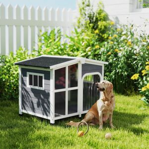 PawHut Wood Dog House Grey/White Large (50-95lbs)