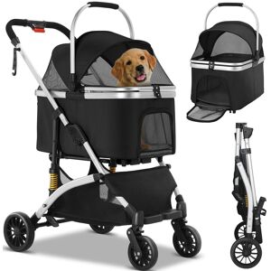 LIFERUN Dog Stroller, 3-In-1, Dog Pushchair, Pet Stroller, Up To 20 Kg, Foldable Dog Buggy, Cat Pram For Small And Medium Dogs, 360° Rotating Rubber Tyres, Ca Black/Silver 98cm H X 56cm W X 66cm D