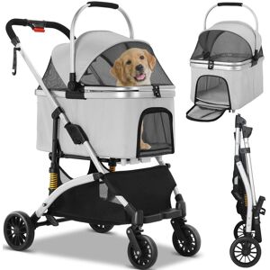 LIFERUN Dog Stroller, Foldable Pet Stroller, 3 In 1 Dog Cat Pushchair With Storage Basket Net Window Cup Holder, 360 ° Wear-Resistant Rubber Wheels Dog Trave Grey;Silver 98cm H X 56cm W X 66cm D