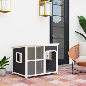 PawHut Solid Wood Dog House Grey 83cm H x 103cm W x 77cm D