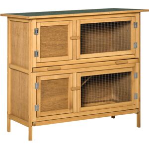 PawHut Rabbit Hutch Yellow 91cm H X 100cm W X 47cm D