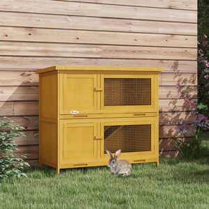 PawHut Weather Resistant Rabbit Hutch Yellow 91cm H X 100cm W X 47cm D