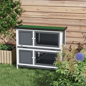 PawHut Rabbit Hutch Grey 91cm H X 100cm W X 47cm D