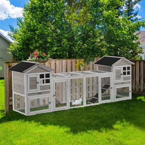 PawHut Weather Resistant Rabbit Hutch with Ramp Natural 233.68cm H X 162.56cm W X 657.86cm D