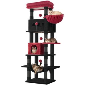 17 Stories Cat Tree for Indoor Cats, Large Tall Cat Tower, Multi-Level Cats House with Condo, 8 Scratching Posts, Hammock, 4 Pom Poms Black/Red 170cm H x 50cm W x 40cm D 17 Stories Cat Tree for Indoor Cats, Large Tall Cat Tower, Multi-Level Cats House with Condo, 8 Scratching Posts, Hammock, 4 Pom Poms Black/Red 170cm H x 50cm W x 40cm D