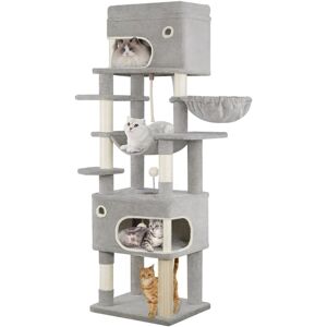 17 Stories Cat Tree for Indoor Cats, Multi-layer Scratching Post with Large Platform, 2 Caves, 7 Sisal Posts, Pompoms, Cat Basket, Hammock, Suitable for Cats Light Grey 178cm H x 55cm W x 45cm D 17 Stories Cat Tree for Indoor Cats, Multi-layer Scratching Post with Large Platform, 2 Caves, 7 Sisal Posts, Pompoms, Cat Basket, Hammock, Suitable for Cats Light Grey 178cm H x 55cm W x 45cm D