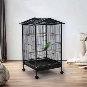 Archie & Oscar 77cm Open Play Top Metal Pet Bird Cage with Casters Black 77cm H X 47.5cm W X 47.5cm D Archie & Oscar 77cm Open Play Top Metal Pet Bird Cage with Casters Black 77cm H X 47.5cm W X 47.5cm D