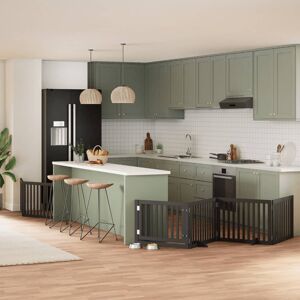 Archie & Oscar Dog Gate With Door Foldable 6 Panels Black 300 Cm Poplar Wood Black 60cm H x 480cm W x 2cm D Archie & Oscar Dog Gate With Door Foldable 6 Panels Black 300 Cm Poplar Wood Black 60cm H x 480cm W x 2cm D