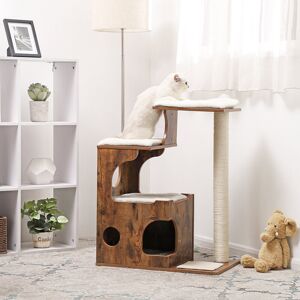 FEANDREA 88cm Cat Tree or Condo Rustic Brown/White 88cm H X 66cm W X 42cm D FEANDREA 88cm Cat Tree or Condo Rustic Brown/White 88cm H X 66cm W X 42cm D