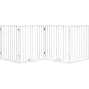Archie & Oscar Dog Gate With Door Foldable 4 Panels White 320 Cm Poplar Wood White 90cm H x 320cm W x 2cm D Archie & Oscar Dog Gate With Door Foldable 4 Panels White 320 Cm Poplar Wood White 90cm H x 320cm W x 2cm D