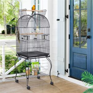Yaheetech Gabrielson 149.86Cm Iron Play Top Floor Bird Cage with Wheels Black 150cm H X 59.5cm W X 59.5cm D Yaheetech Gabrielson 149.86Cm Iron Play Top Floor Bird Cage with Wheels Black 150cm H X 59.5cm W X 59.5cm D