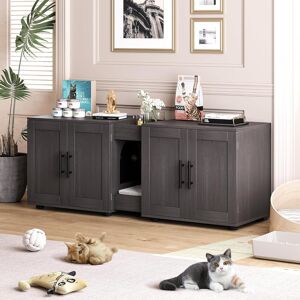 Archie & Oscar Large Cat Litter Box Enclosure Furniture, Double Compartment Tan 52.3cm H X 139.7cm W X 45cm D Archie & Oscar Large Cat Litter Box Enclosure Furniture, Double Compartment Tan 52.3cm H X 139.7cm W X 45cm D