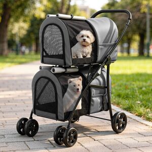Balconera Double-Decker Dog Stroller, Pet Buggy, Capacity Up To 30Kg, Foldable Dog Carrier With Mesh Windows Grey 98cm H X 52cm W X 72cm D Balconera Double-Decker Dog Stroller, Pet Buggy, Capacity Up To 30Kg, Foldable Dog Carrier With Mesh Windows Grey 98cm H X 52cm W X 72cm D