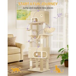 17 Stories Cat Tree for Indoor Cats, Multi-layer Scratching Post with Large Platform, 2 Caves, 7 Sisal Posts, Pompoms, Cat Basket, Hammock, Suitable for Cats Beige 203cm H x 60cm W x 50cm D 17 Stories Cat Tree for Indoor Cats, Multi-layer Scratching Post with Large Platform, 2 Caves, 7 Sisal Posts, Pompoms, Cat Basket, Hammock, Suitable for Cats Beige 203cm H x 60cm W x 50cm D