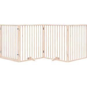 Archie & Oscar Dog Gate With Door Foldable 4 Panels White 320 Cm Poplar Wood Beige 90cm H x 320cm W x 2cm D Archie & Oscar Dog Gate With Door Foldable 4 Panels White 320 Cm Poplar Wood Beige 90cm H x 320cm W x 2cm D