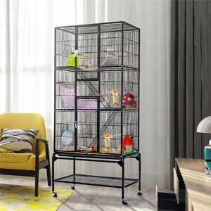 Yaheetech Tocoloma 175.26Cm Flat Top Floor Bird Cage with Wheels Black 175.5cm H X 77cm W X 46cm D Yaheetech Tocoloma 175.26Cm Flat Top Floor Bird Cage with Wheels Black 175.5cm H X 77cm W X 46cm D