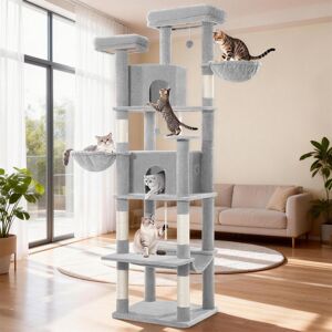 Archie & Oscar Cat Tree for Large Cats, 175cm/216cm Cat Tower, Multi-Level Cats Climbing Tower with Scratching Posts, 2 Comfy Condos, 2 Perches, 2 Baskets, Hammock, Light Grey 50 x 40 x 175 cm Archie & Oscar Cat Tree for Large Cats, 175cm/216cm Cat Tower, Multi-Level Cats Climbing Tower with Scratching Posts, 2 Comfy Condos, 2 Perches, 2 Baskets, Hammock, Light Grey 50 x 40 x 175 cm