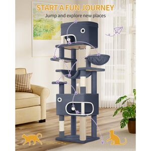 17 Stories Cat Tree for Indoor Cats, Multi-layer Scratching Post with Large Platform, 2 Caves, 7 Sisal Posts, Pompoms, Cat Basket, Hammock, Suitable for Cats Dark Grey 203cm H x 60cm W x 50cm D 17 Stories Cat Tree for Indoor Cats, Multi-layer Scratching Post with Large Platform, 2 Caves, 7 Sisal Posts, Pompoms, Cat Basket, Hammock, Suitable for Cats Dark Grey 203cm H x 60cm W x 50cm D