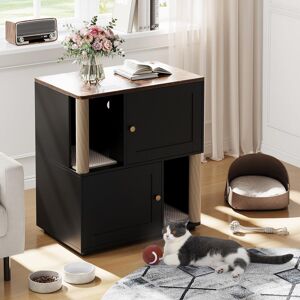 Archie & Oscar Double Layer Wooden Cat Litter Box Enclosure with Hidden Cabinet, Integrated Scrapeing Post & Litter Mat, Stylish Cat Washroom Furniture, Fits Most Li Brown 87.9cm H X 80cm W X 50cm D Archie & Oscar Double Layer Wooden Cat Litter Box Enclosure with Hidden Cabinet, Integrated Scrapeing Post & Litter Mat, Stylish Cat Washroom Furniture, Fits Most Li Brown 87.9cm H X 80cm W X 50cm D