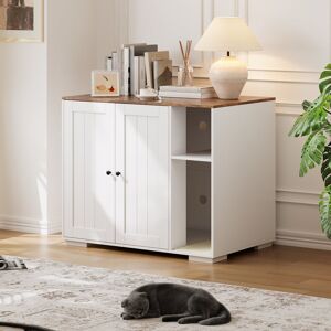 Lily Manor Modern Farmhouse Hidden Cat Litter Box Enclosure with Mark Pad, Charging Station & Open Shelf – Dog-Proof Cat House Cabinet – Indoor Side End Table wi White 83.6cm H X 100cm W X 66cm D Lily Manor Modern Farmhouse Hidden Cat Litter Box Enclosure with Mark Pad, Charging Station & Open Shelf – Dog-Proof Cat House Cabinet – Indoor Side End Table wi White 83.6cm H X 100cm W X 66cm D