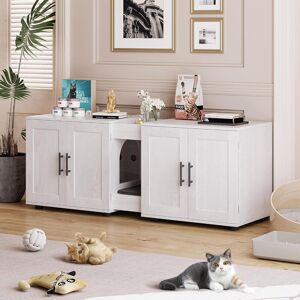 Archie & Oscar Large Cat Litter Box Enclosure Furniture, Double Compartment White 52.3cm H X 139.7cm W X 45cm D Archie & Oscar Large Cat Litter Box Enclosure Furniture, Double Compartment White 52.3cm H X 139.7cm W X 45cm D