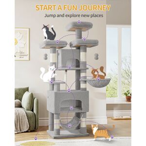 Archie & Oscar Cat Tree for Indoor Cats, 176cm Large Cat Tower, Multi-layer Scratching Post with 3 Platforms, 2 Caves, 7 Sisal Posts, Hammock, Pompoms, Heavy-Duty fo Light Grey 176cm H X 55cm W X 45cm D Archie & Oscar Cat Tree for Indoor Cats, 176cm Large Cat Tower, Multi-layer Scratching Post with 3 Platforms, 2 Caves, 7 Sisal Posts, Hammock, Pompoms, Heavy-Duty fo Light Grey 176cm H X 55cm W X 45cm D