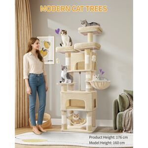 Archie & Oscar Cat Tree for Indoor Cats, 176cm Large Cat Tower, Multi-layer Scratching Post with 3 Platforms, 2 Caves, 7 Sisal Posts, Hammock, Pompoms, Heavy-Duty fo Beige 176cm H X 55cm W X 45cm D Archie & Oscar Cat Tree for Indoor Cats, 176cm Large Cat Tower, Multi-layer Scratching Post with 3 Platforms, 2 Caves, 7 Sisal Posts, Hammock, Pompoms, Heavy-Duty fo Beige 176cm H X 55cm W X 45cm D
