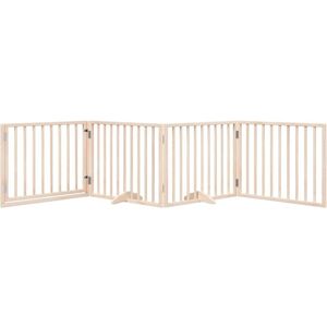 Archie & Oscar Dog Gate With Door Foldable 4 Panels White 320 Cm Poplar Wood Beige 60cm H x 320cm W x 2cm D Archie & Oscar Dog Gate With Door Foldable 4 Panels White 320 Cm Poplar Wood Beige 60cm H x 320cm W x 2cm D