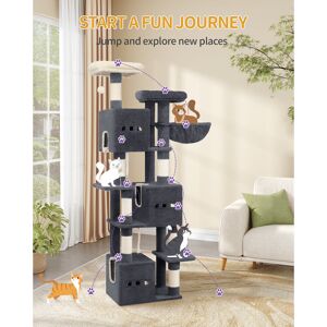 Archie & Oscar 193 cm Cat Tree, Large Cat Tower for Indoor Cats, Multi-Level Cats House Furniture with 2 Platforms, 3 Condos, 7 Scratching Posts, 1 Basket, 3 Caves, Dark grey 193cm H X 55cm W X 43cm D Archie & Oscar 193 cm Cat Tree, Large Cat Tower for Indoor Cats, Multi-Level Cats House Furniture with 2 Platforms, 3 Condos, 7 Scratching Posts, 1 Basket, 3 Caves, Dark grey 193cm H X 55cm W X 43cm D