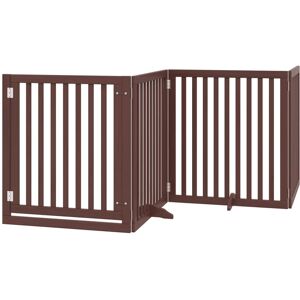 Archie & Oscar Dog Gate With Door Foldable 6 Panels Black 300 Cm Poplar Wood Brown 90cm H x 480cm W x 2cm D Archie & Oscar Dog Gate With Door Foldable 6 Panels Black 300 Cm Poplar Wood Brown 90cm H x 480cm W x 2cm D